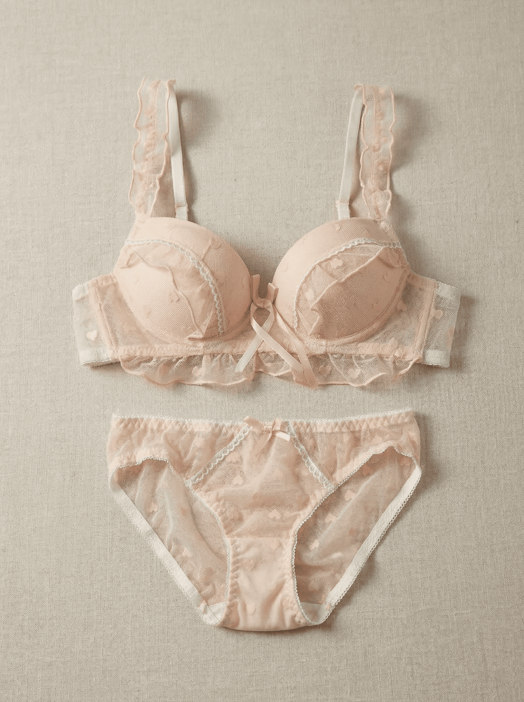 Soutien-gorge et culotte en dentelle rose à motif cœurs