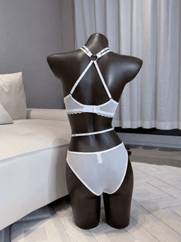 لانجري دانتيل أبيض مع تفصيلة قلب بأشرطة - Image 2