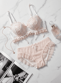 Ensemble soutien-gorge et culotte en dentelle rose - Image 1