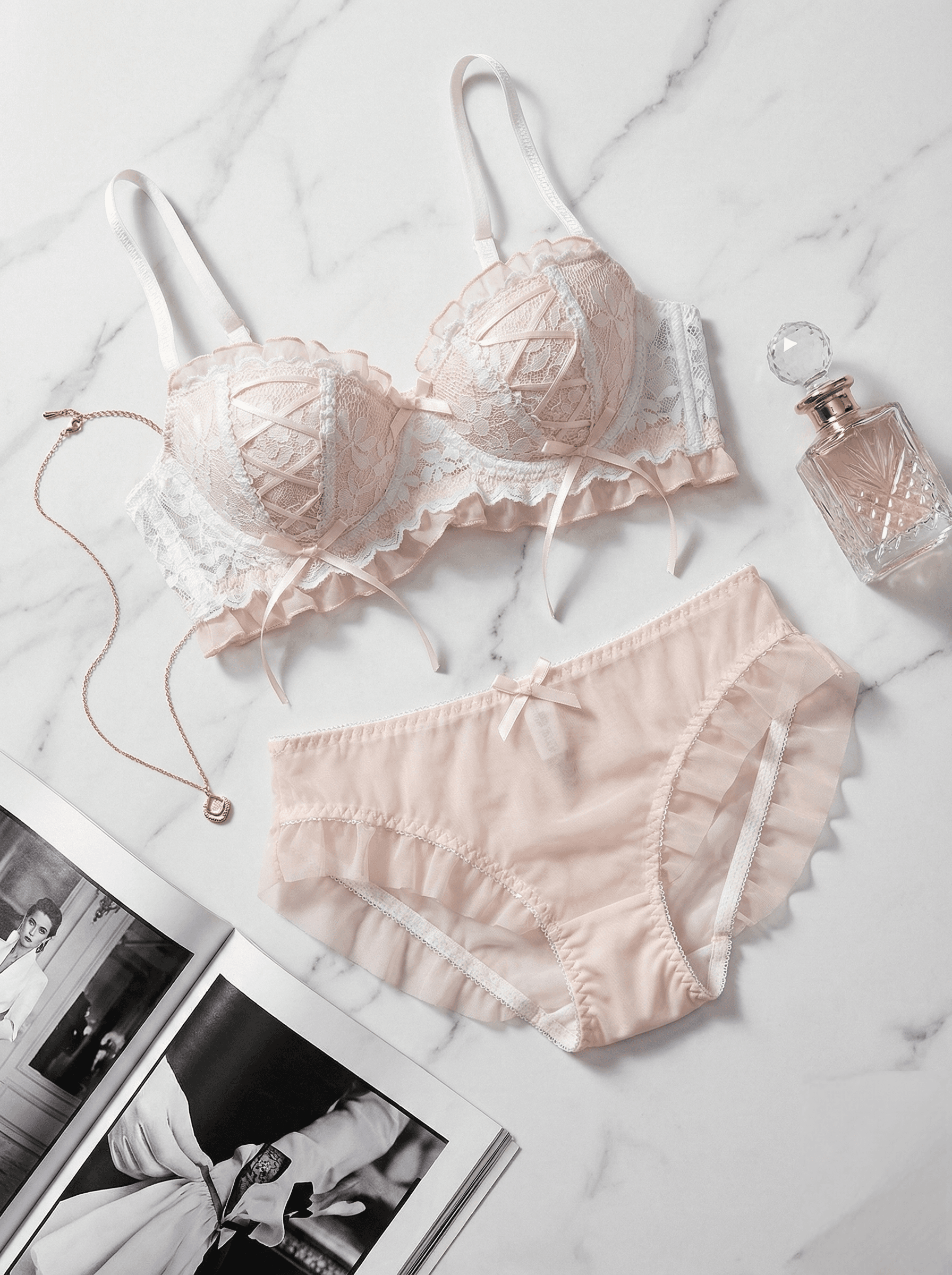 Ensemble soutien-gorge et culotte en dentelle rose