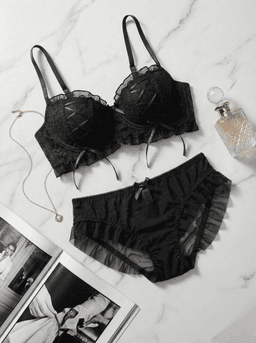Ensemble soutien-gorge et culotte en dentelle noir - Image 1