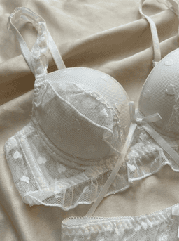 White Lace Heart Pattern Bra and Panty - Image 2